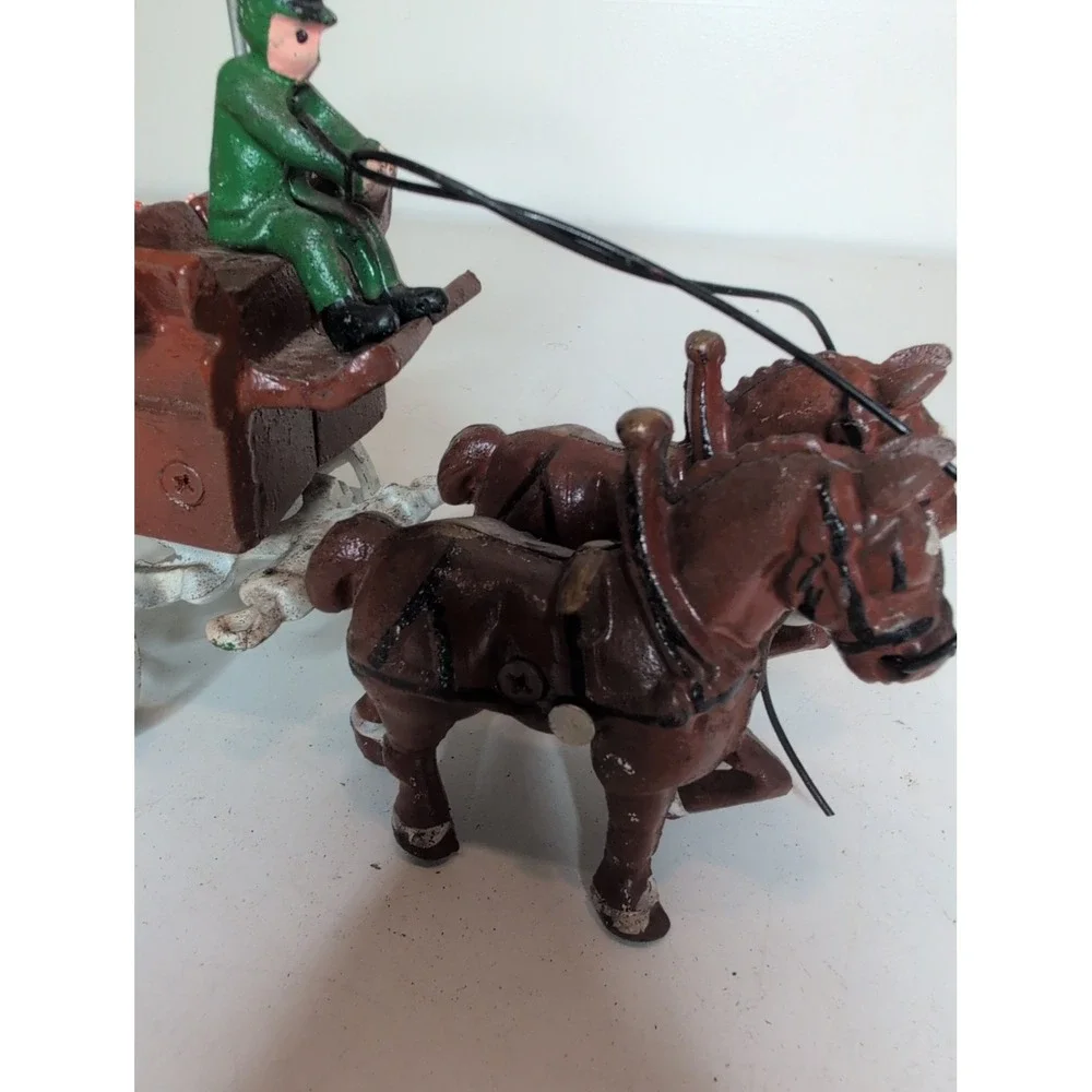 ANTIQUE Cast Iron Fruit Vegetable Wagon Horses Vintage Rustic Primitive Driver